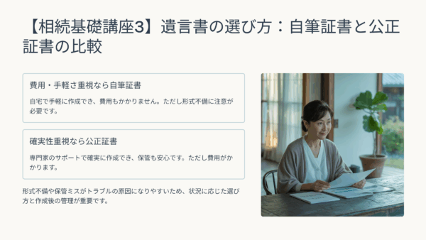 【相続基礎講座3】自筆遺言と公正証書遺言、どちらを選ぶべき？
