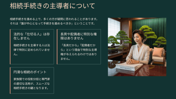 【相続基礎講座21】相続手続きは誰が仕切る？長男？配偶者？