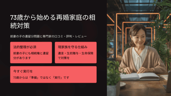 73歳から始める再婚家庭の相続対策｜前妻の子の遺留分問題と専門家の口コミ・評判・レビュー