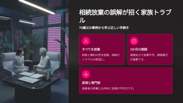 相続放棄の勘違いが家族トラブルに発展？70歳父の事例から学ぶ正しい手続きと注意点