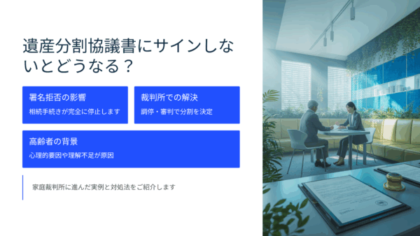 遺産分割協議書にサインしないとどうなる？家庭裁判所に進んだ実例と対処法