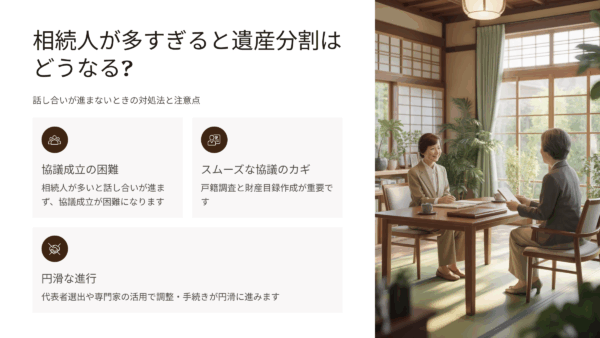 相続人が多すぎると遺産分割はどうなる？話し合いが進まないときの対処法と注意点