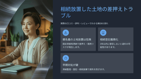 相続放置した土地の差押えトラブル｜実際の口コミ・評判・レビューでわかる解決の流れ