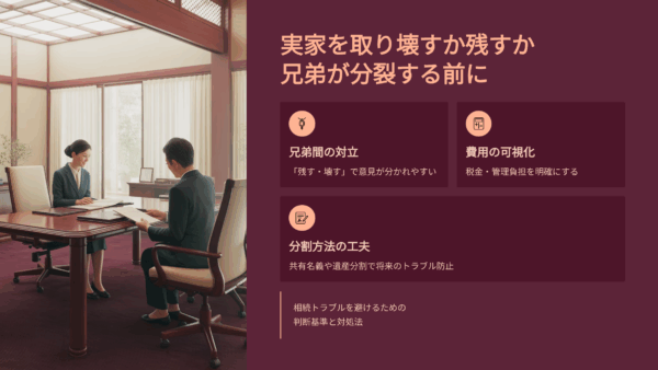 実家を取り壊すか残すかで兄弟が分裂…相続トラブルを避ける判断基準と対処法